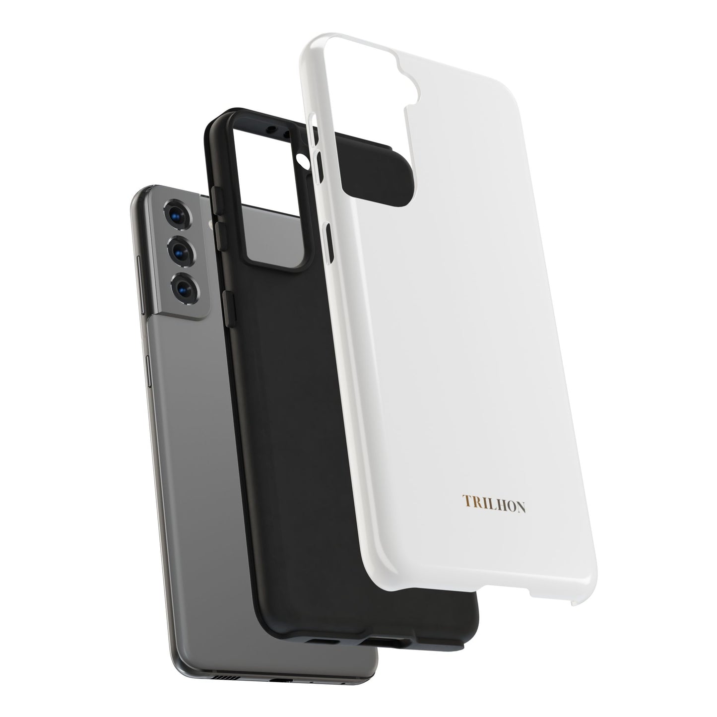 Tough Phone Case — Slim White Protective Case with Gold 'TRILLION' Accent