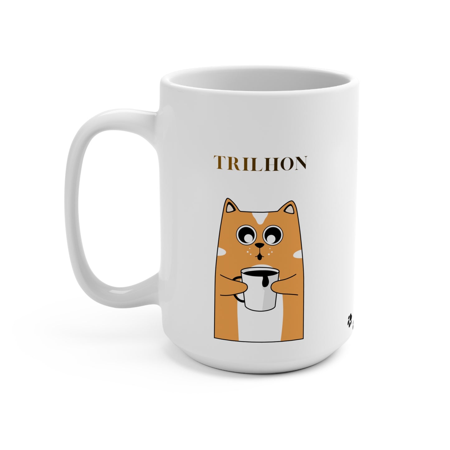 Cat Paw Trail 15oz Ceramic Mug – Cute Pawprint Coffee Cup for Cat Lovers