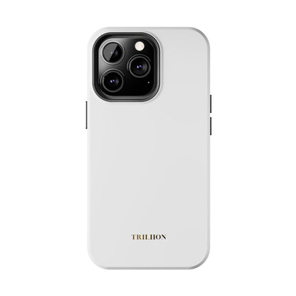 Tough Phone Case — Slim White Protective Case with Gold 'TRILLION' Accent
