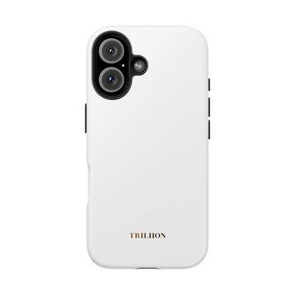 Tough Phone Case — Slim White Protective Case with Gold 'TRILLION' Accent