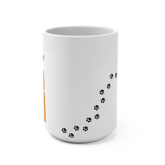 Cat Paw Trail 15oz Ceramic Mug – Cute Pawprint Coffee Cup for Cat Lovers