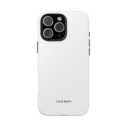 Tough Phone Case — Slim White Protective Case with Gold 'TRILLION' Accent