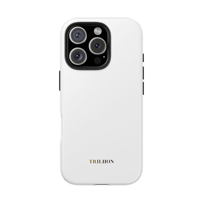 Tough Phone Case — Slim White Protective Case with Gold 'TRILLION' Accent