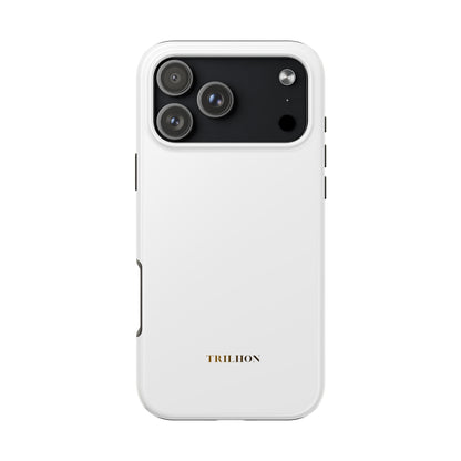 Tough Phone Case — Slim White Protective Case with Gold 'TRILLION' Accent