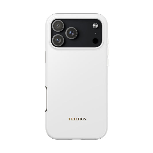 Tough Phone Case — Slim White Protective Case with Gold 'TRILLION' Accent