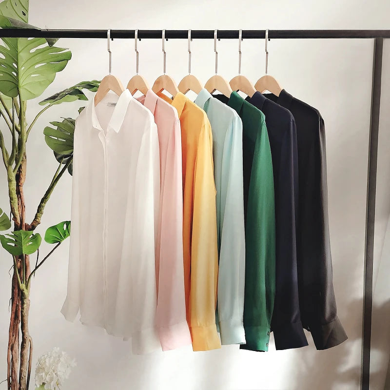 camisas de vestido de seda feminina