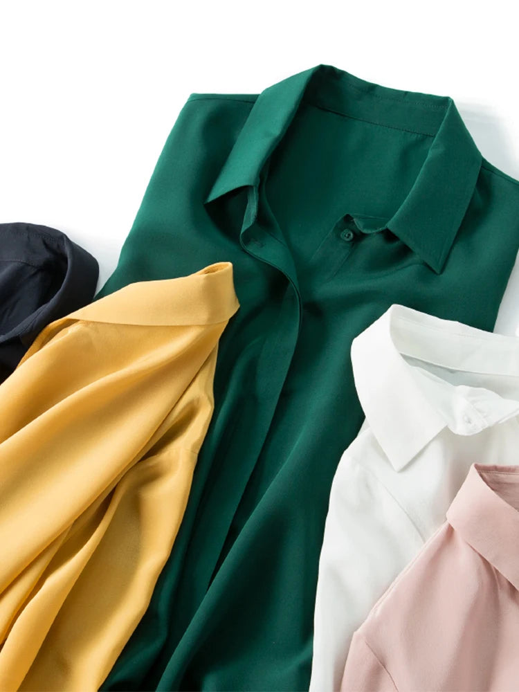 camisas de vestido de seda feminina