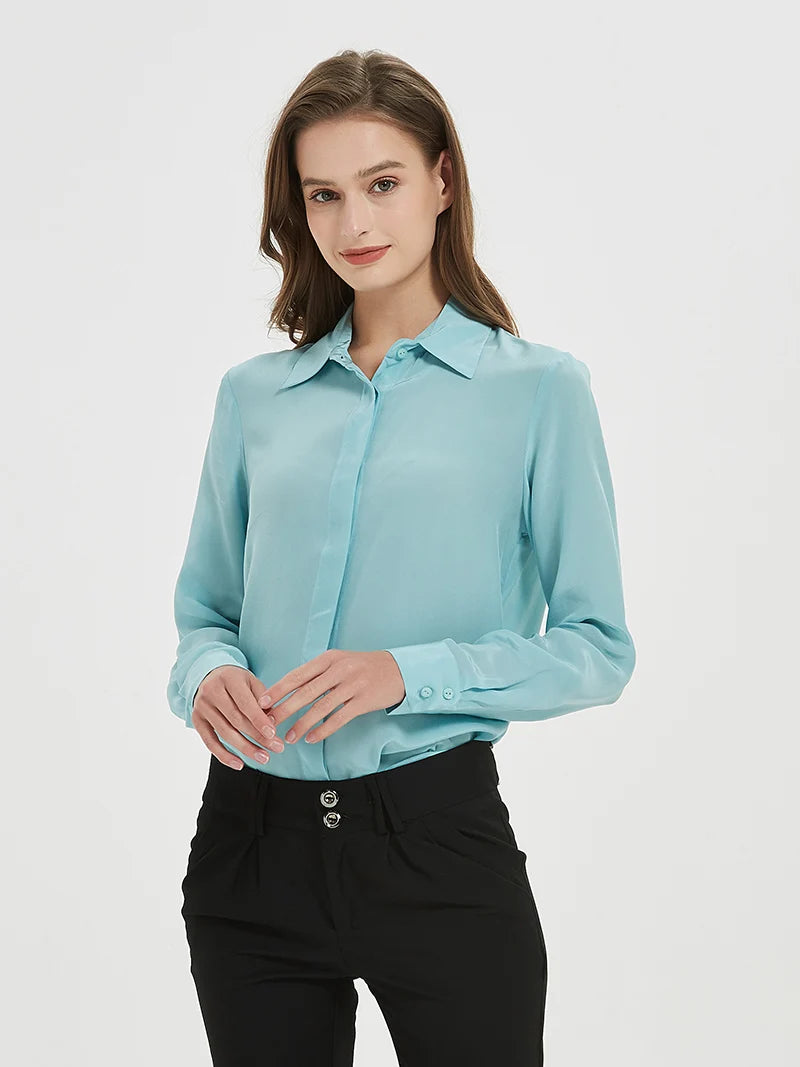 camisas de vestido de seda feminina